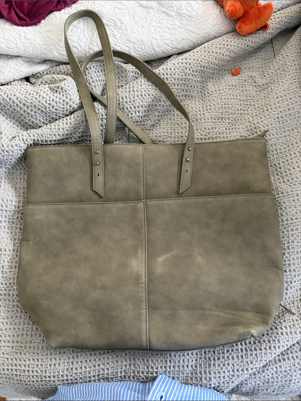 Classic Olive Green Leather Tote Bag - Women's Shoulder Bag